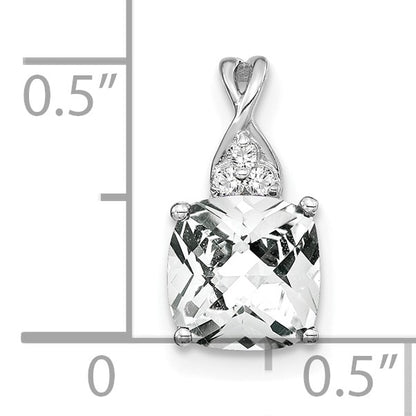 14k White Gold 7mm Cushion Checkerboard April/White Topaz and Diamond Pendant