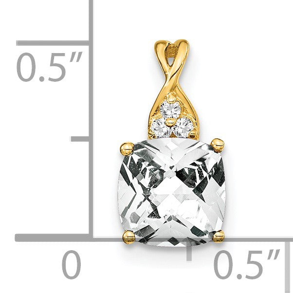 14k 7mm Cushion Checkerboard April/White Topaz and Diamond Pendant
