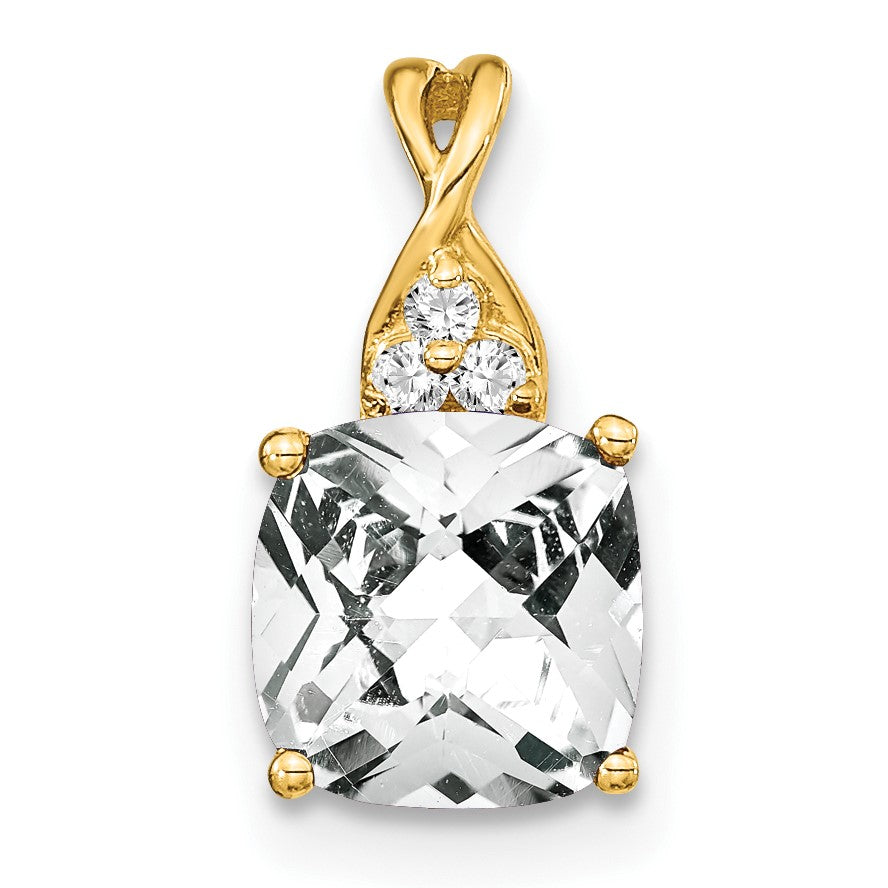14k 7mm Cushion Checkerboard April/White Topaz and Diamond Pendant