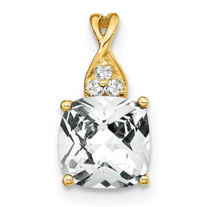 14k 7mm Cushion Checkerboard April/White Topaz and Diamond Pendant