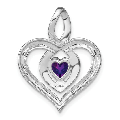 Sterling Silver Rhodium-plated Amethyst and Diamond Pendant