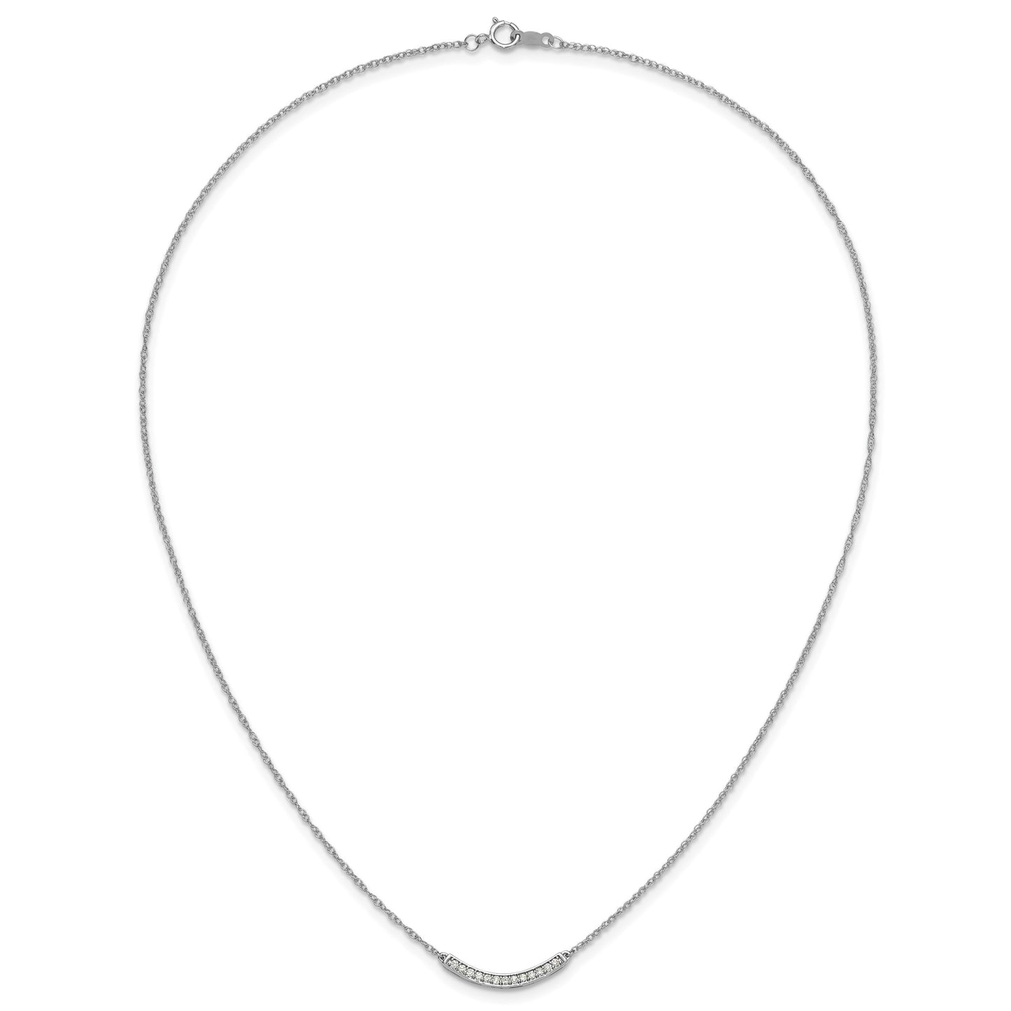 14k White Gold Polished 1/6 carat Diamond Curved Bar 18 inch Necklace