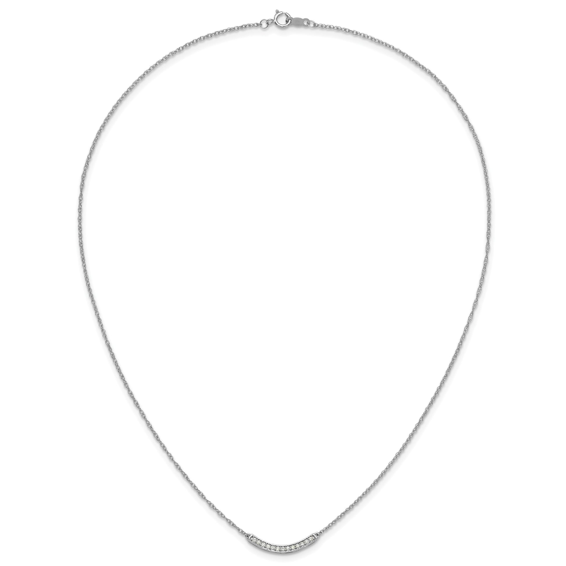 14k White Gold Polished 1/6 carat Diamond Curved Bar 18 inch Necklace