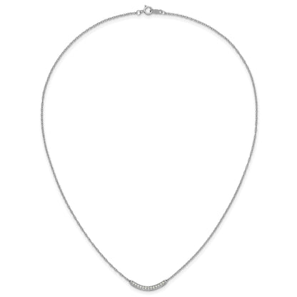 14k White Gold Polished 1/6 carat Diamond Curved Bar 18 inch Necklace