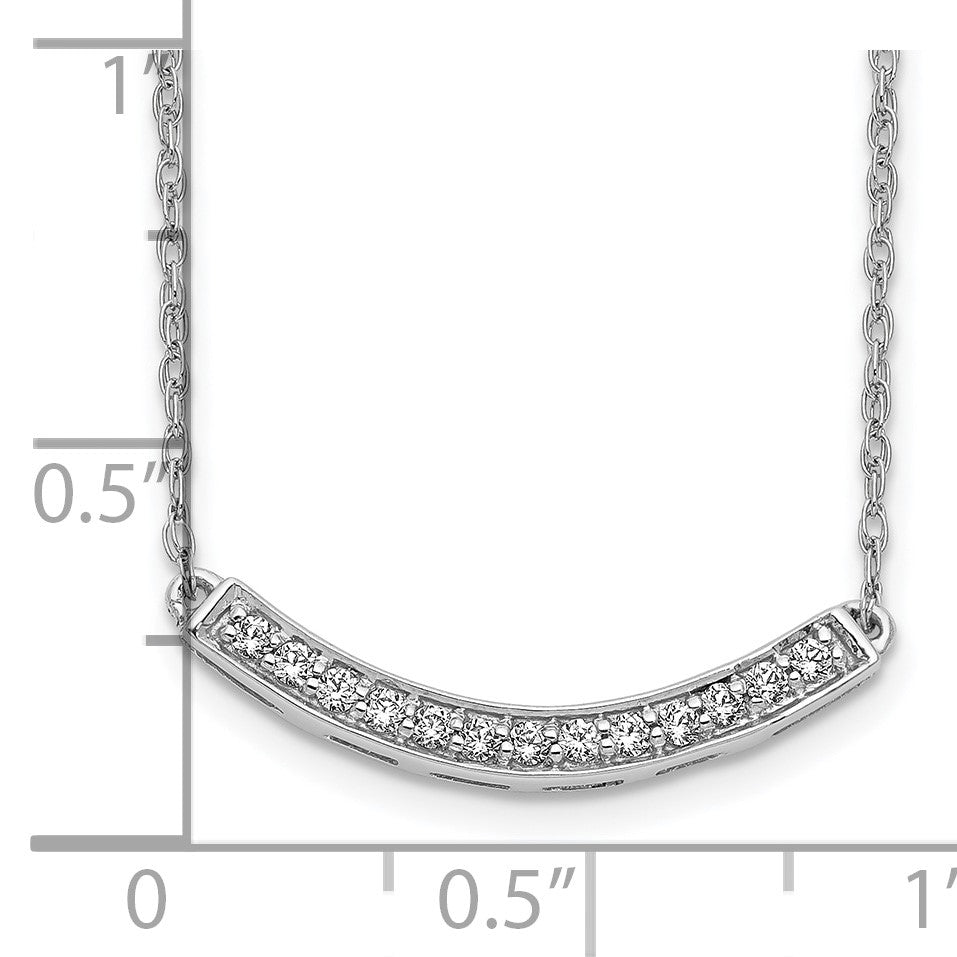 14k White Gold Polished 1/6 carat Diamond Curved Bar 18 inch Necklace