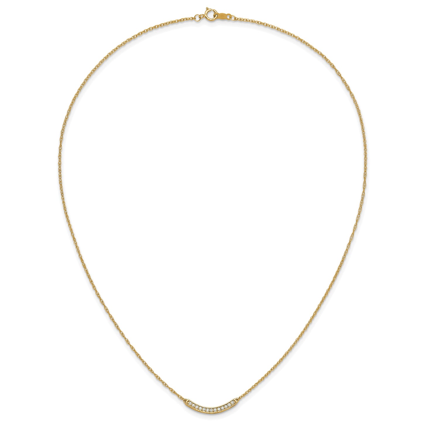 14k Polished 1/6 carat Diamond Curved Bar 18 inch Necklace