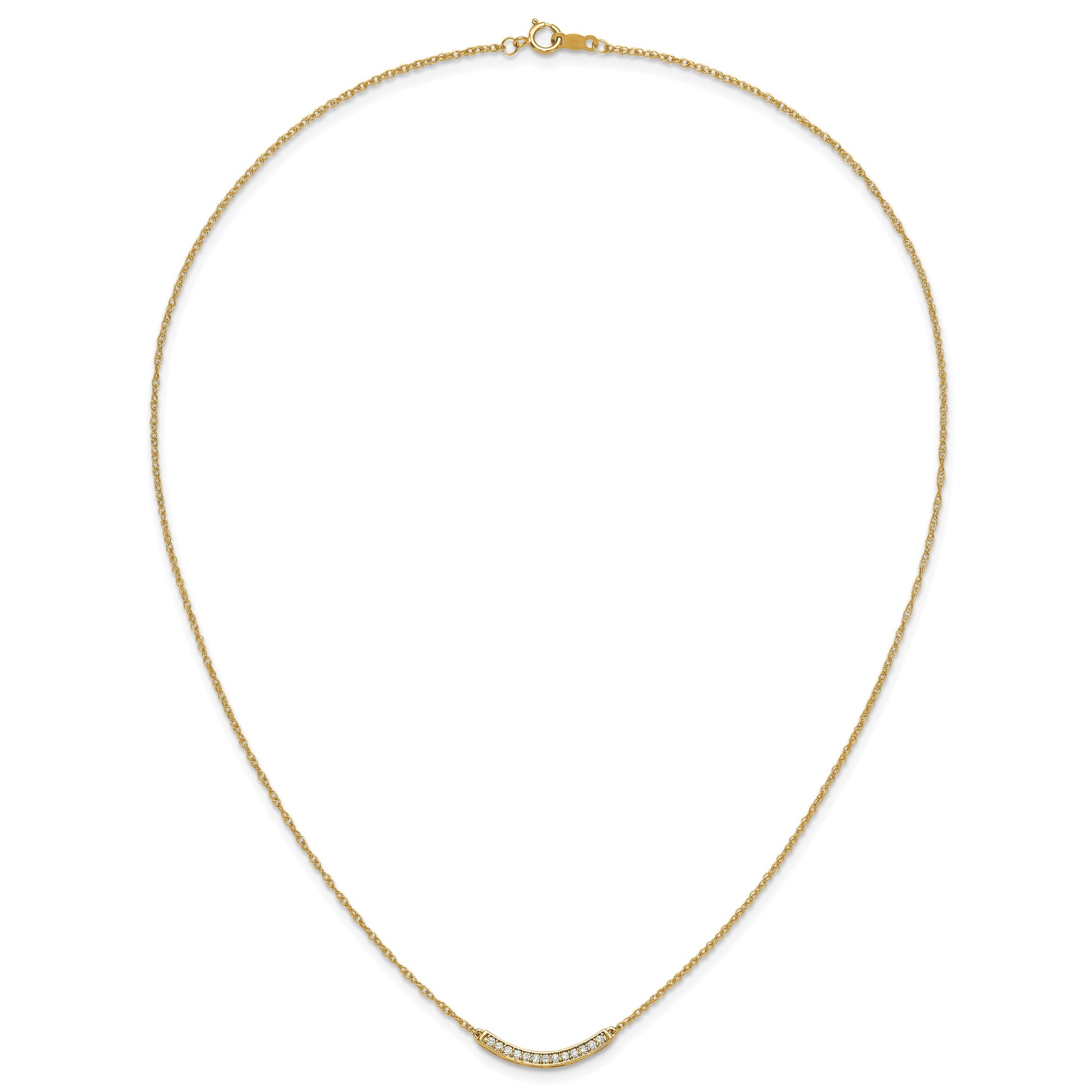 14k Polished 1/6 carat Diamond Curved Bar 18 inch Necklace