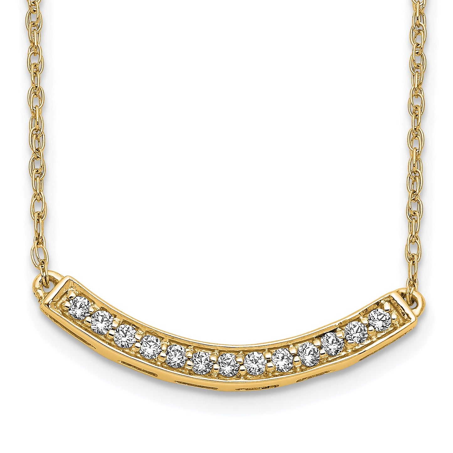 14k Polished 1/6 carat Diamond Curved Bar 18 inch Necklace