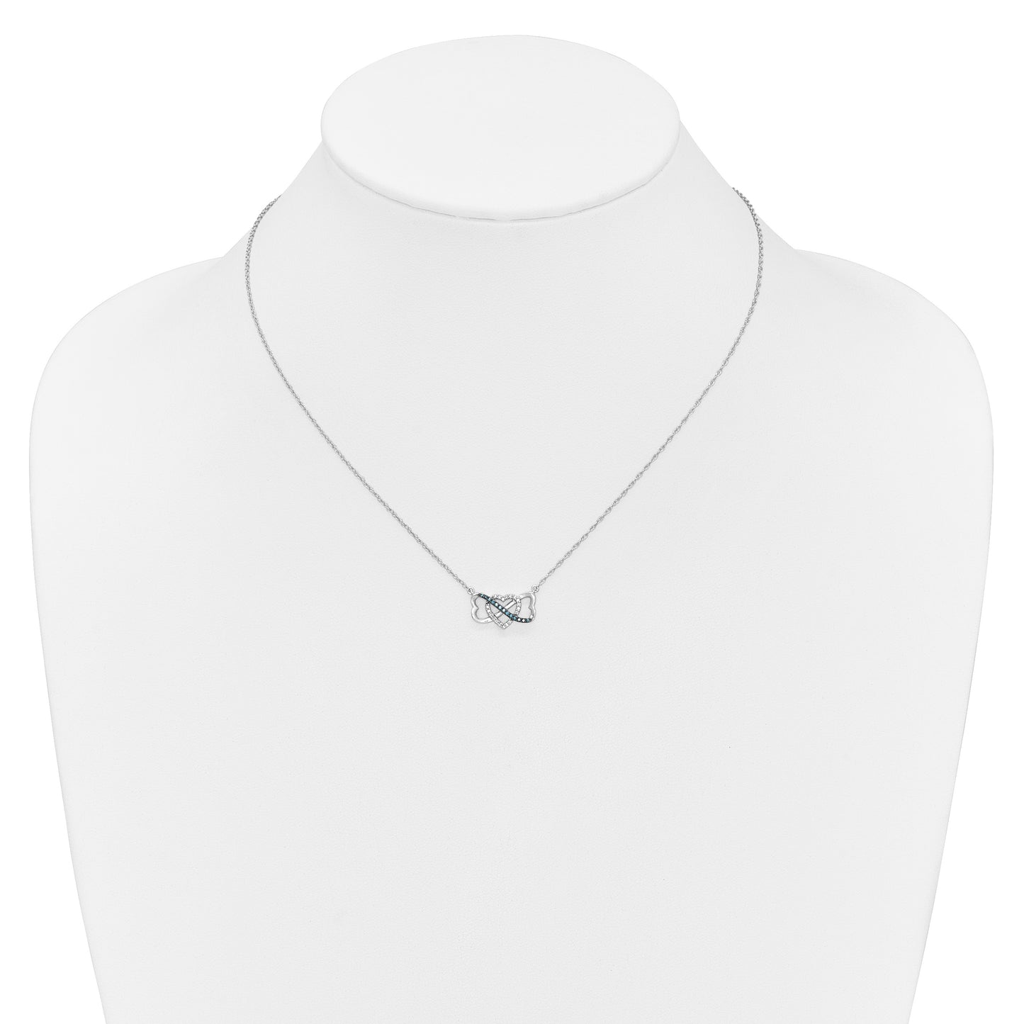 14k White Gold 1/10 carat Blue and White Diamond Heart Infinity 17 inch Necklace