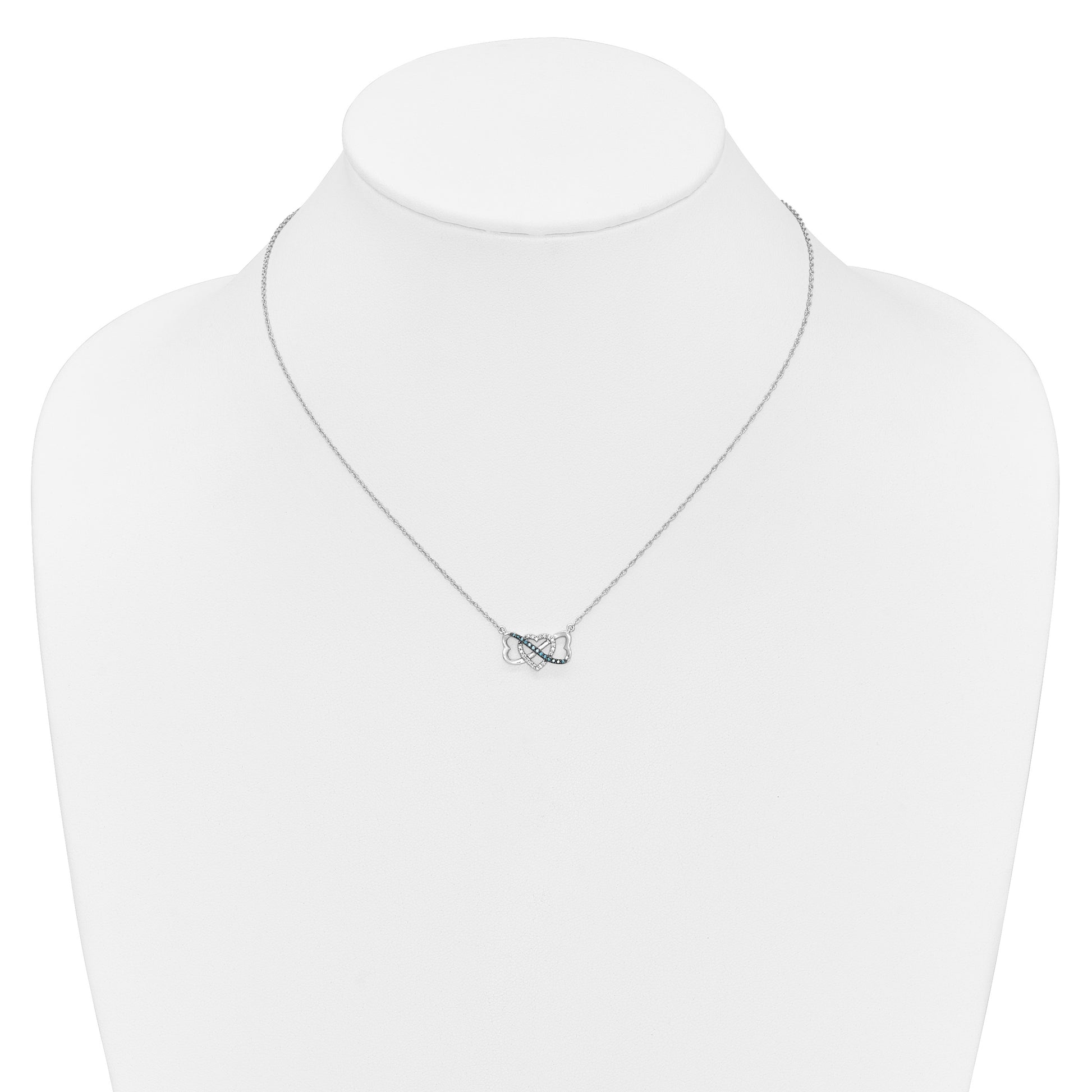14k White Gold 1/10 carat Blue and White Diamond Heart Infinity 17 inch Necklace