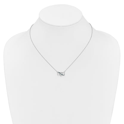 14k White Gold 1/10 carat Blue and White Diamond Heart Infinity 17 inch Necklace