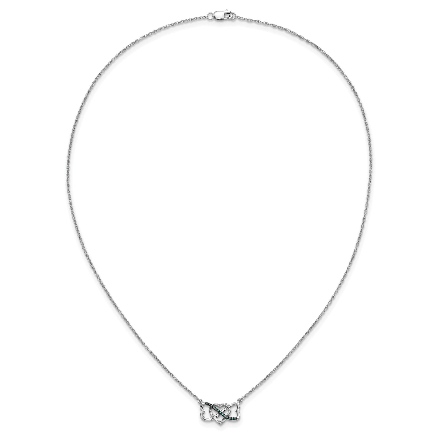 14k White Gold 1/10 carat Blue and White Diamond Heart Infinity 17 inch Necklace