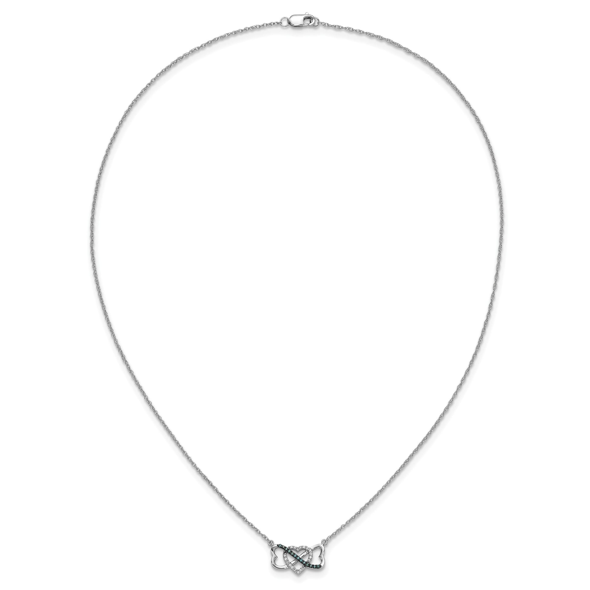 14k White Gold 1/10 carat Blue and White Diamond Heart Infinity 17 inch Necklace