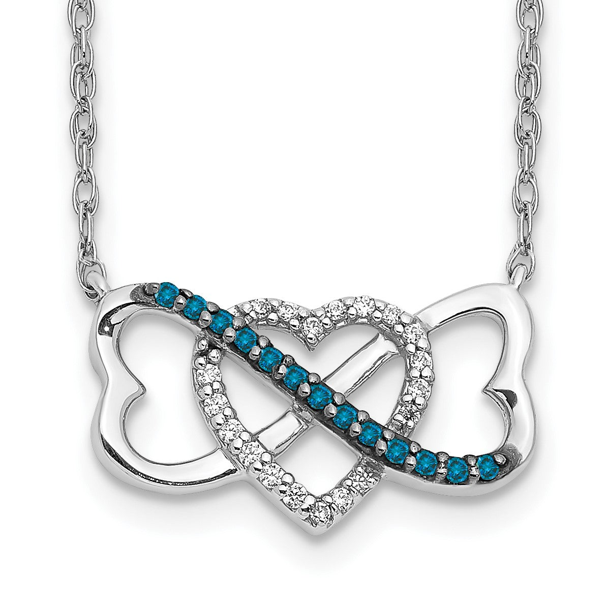 14k White Gold 1/10 carat Blue and White Diamond Heart Infinity 17 inch Necklace