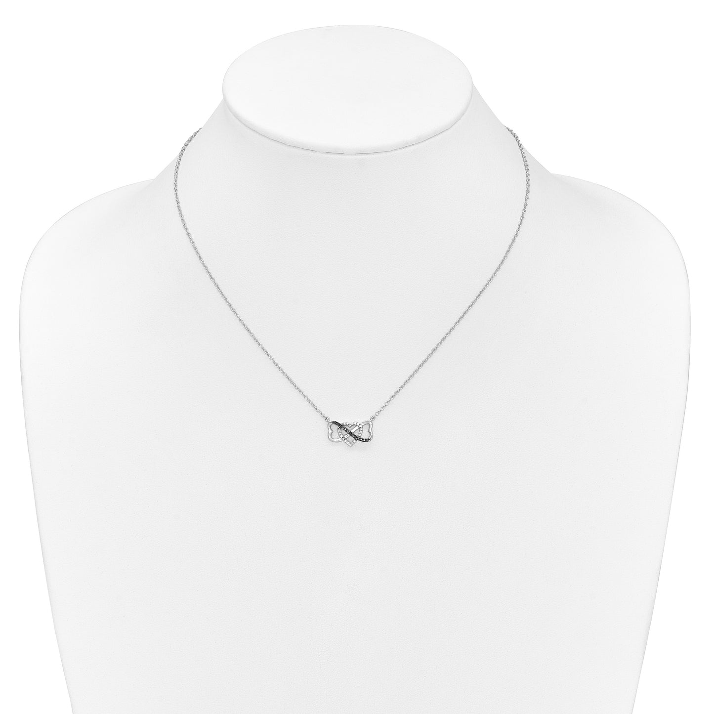 14k White Gold 1/10 carat Black and White Diamond Heart Infinity 17 inch Necklace