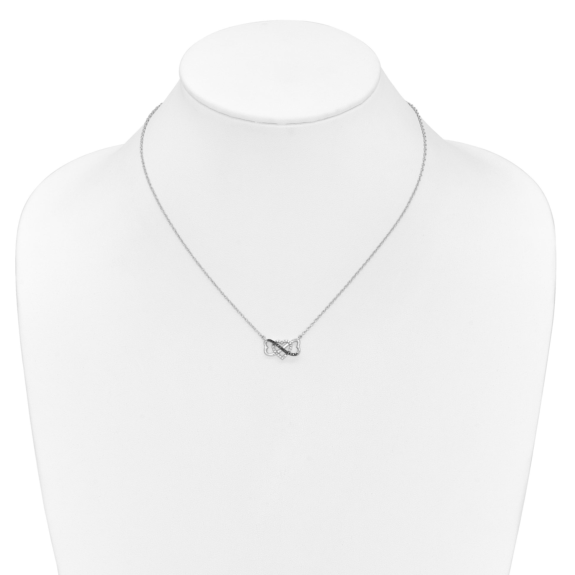14k White Gold 1/10 carat Black and White Diamond Heart Infinity 17 inch Necklace