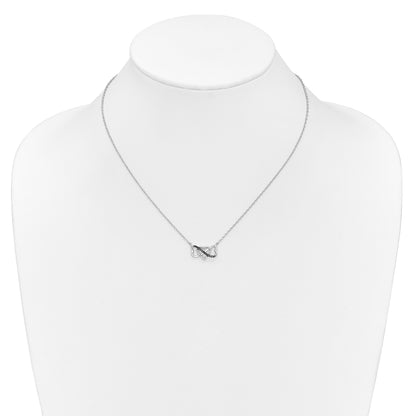 14k White Gold 1/10 carat Black and White Diamond Heart Infinity 17 inch Necklace