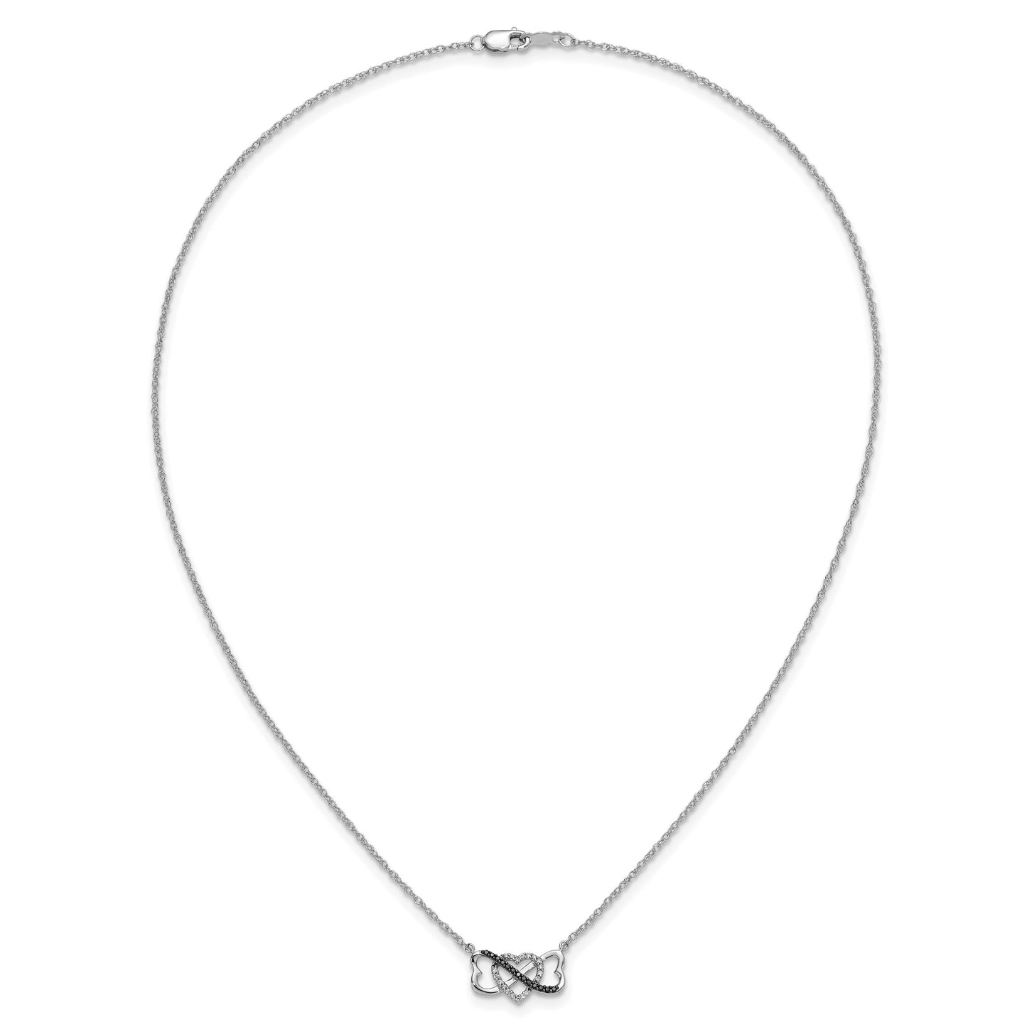 14k White Gold 1/10 carat Black and White Diamond Heart Infinity 17 inch Necklace