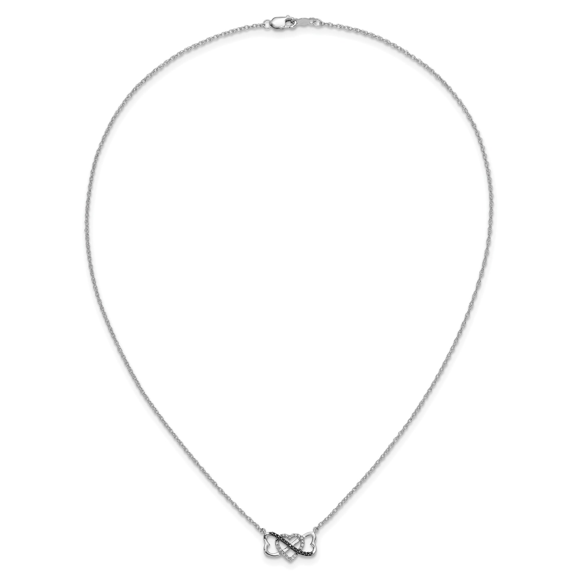 14k White Gold 1/10 carat Black and White Diamond Heart Infinity 17 inch Necklace