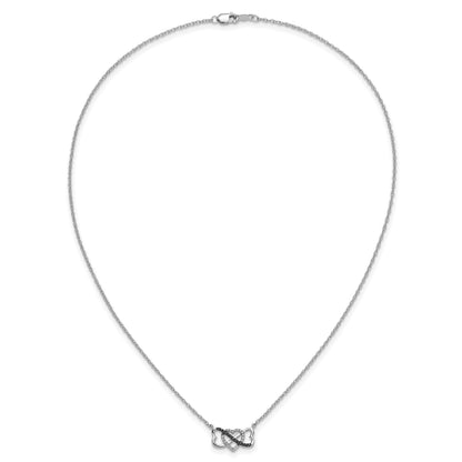 14k White Gold 1/10 carat Black and White Diamond Heart Infinity 17 inch Necklace