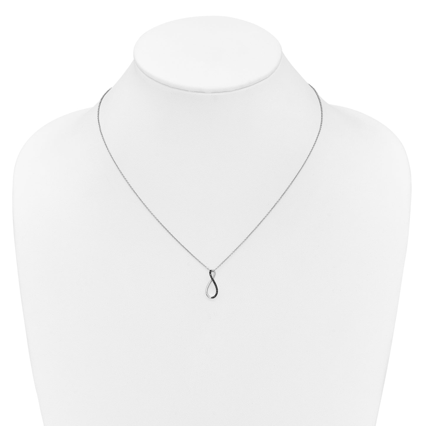 14k White Gold 1/15 carat Black Diamond Infinity Pendant 18 inch Necklace