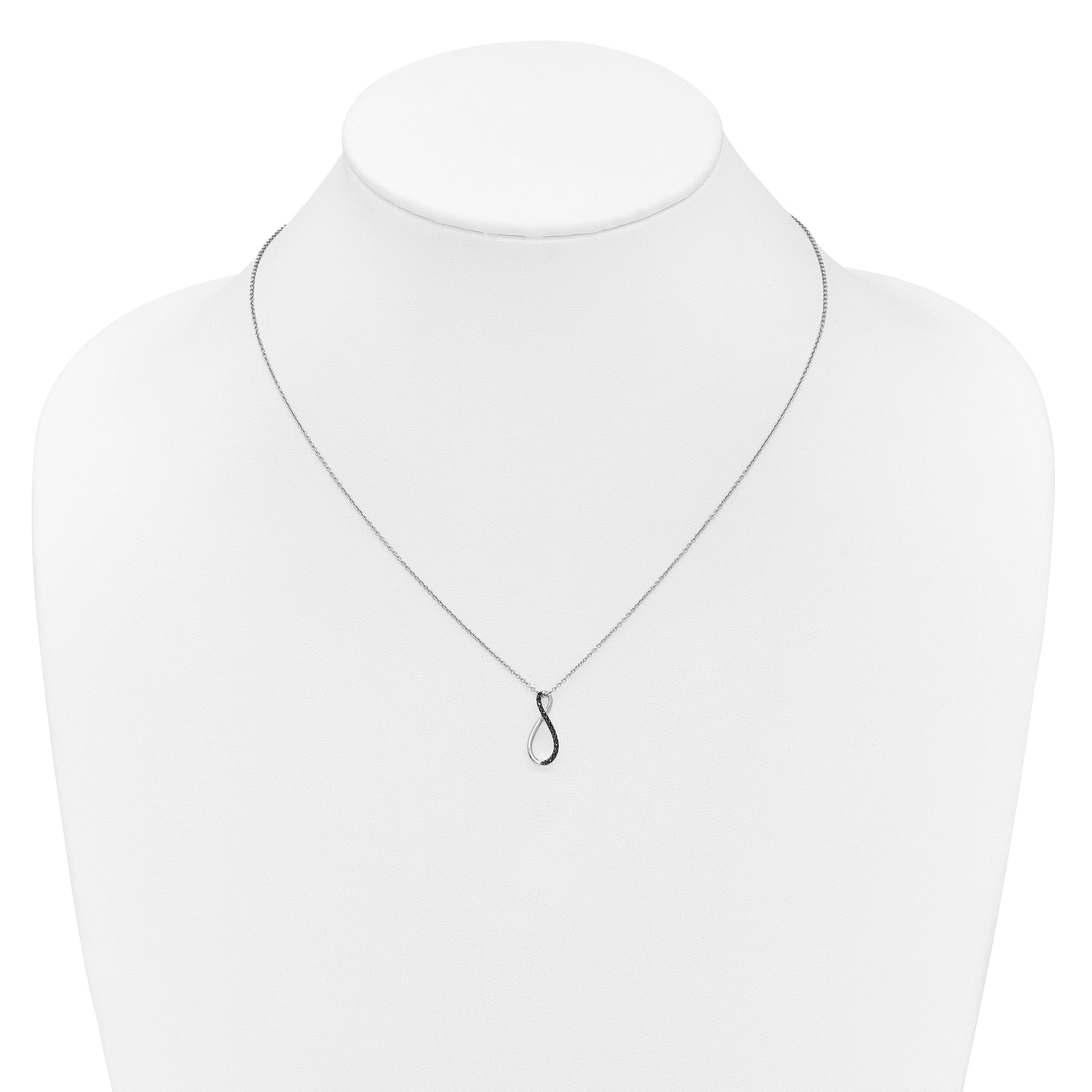 14k White Gold 1/15 carat Black Diamond Infinity Pendant 18 inch Necklace