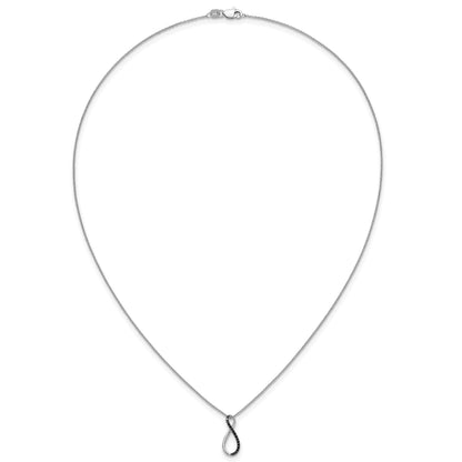14k White Gold 1/15 carat Black Diamond Infinity Pendant 18 inch Necklace