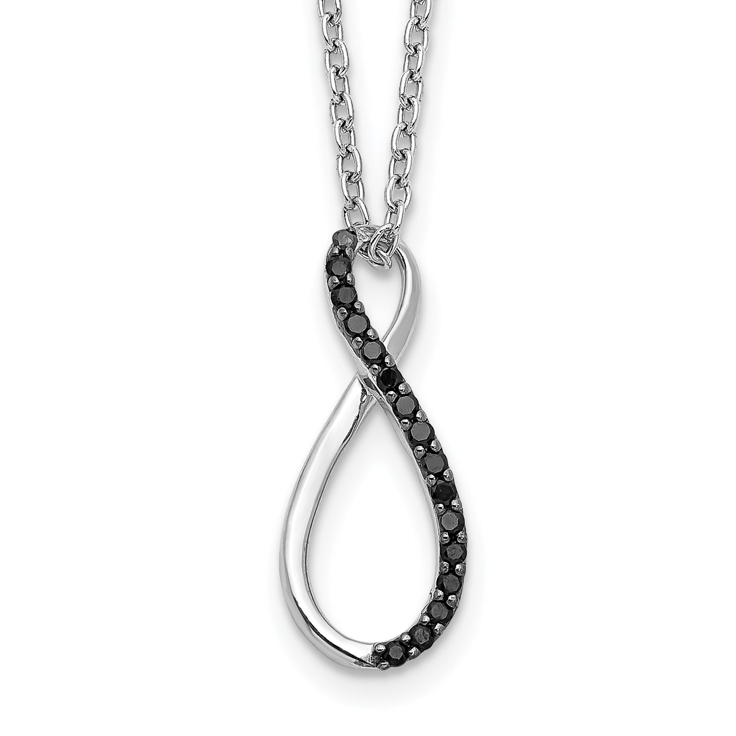 14k White Gold 1/15 carat Black Diamond Infinity Pendant 18 inch Necklace