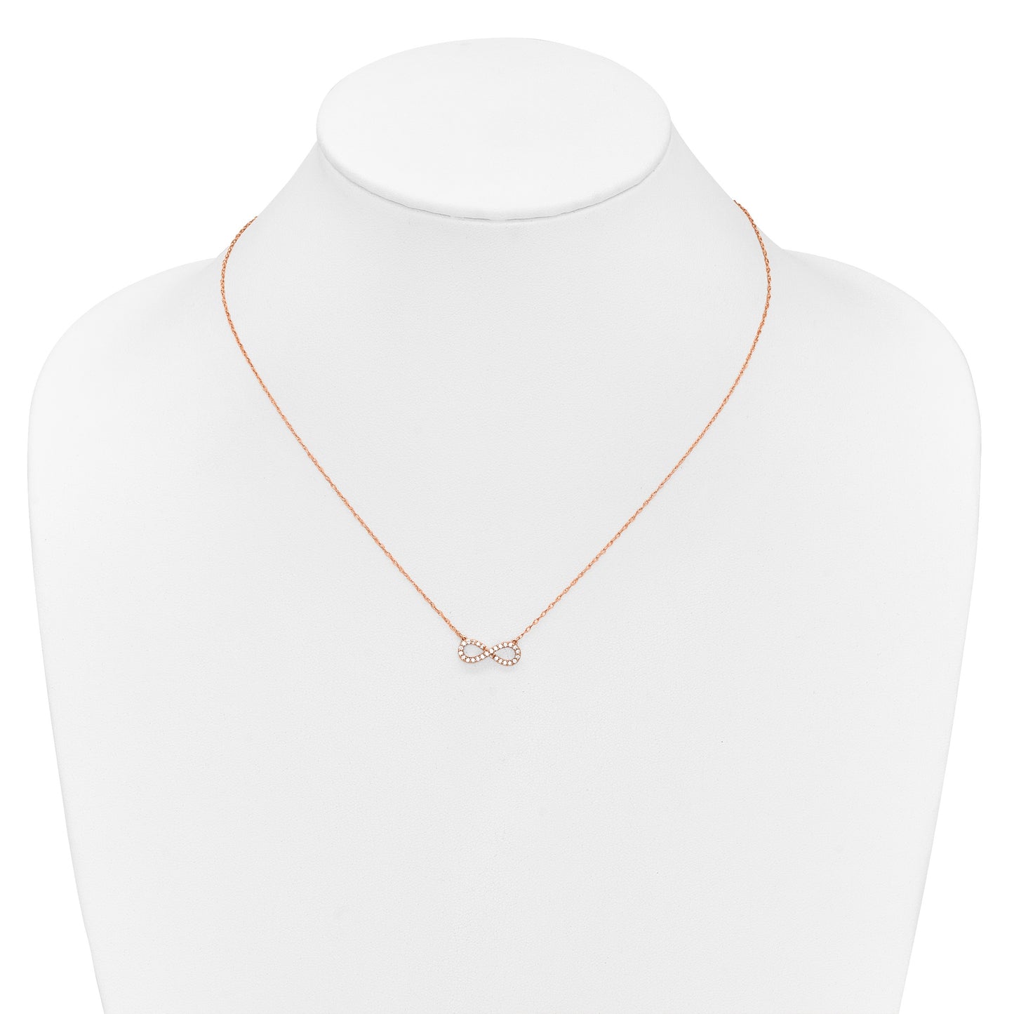 14K Rose Gold Polished 1/6 carat Diamond Infinity Symbol 18 inch Necklace