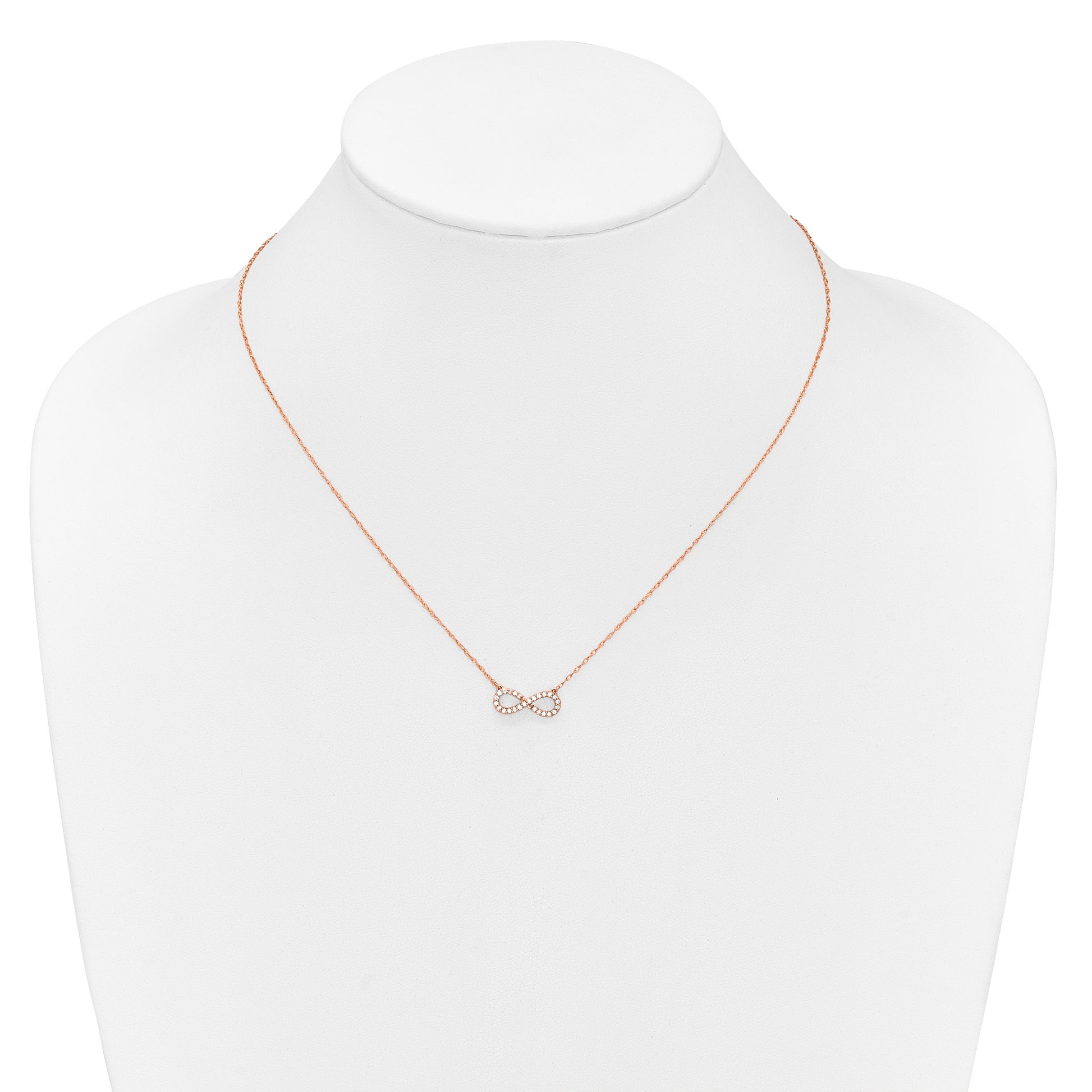 14K Rose Gold Polished 1/6 carat Diamond Infinity Symbol 18 inch Necklace