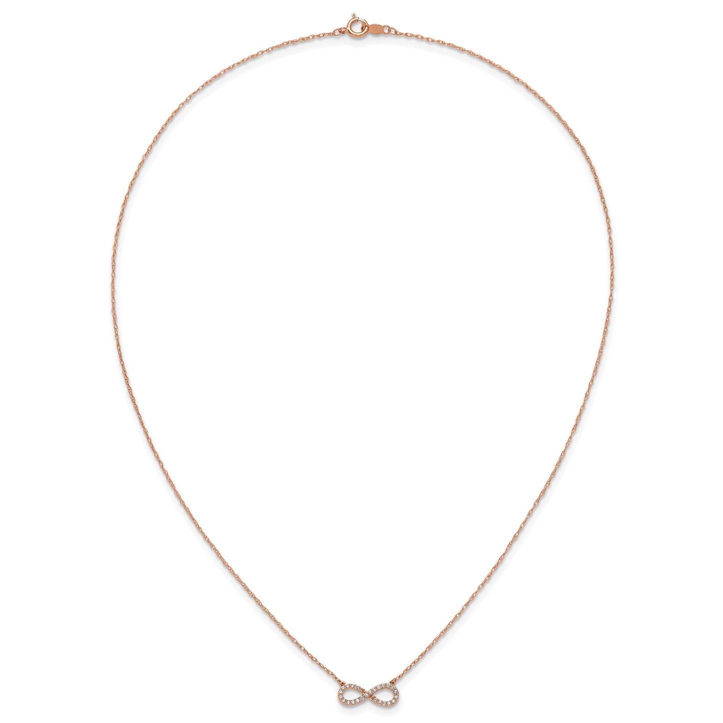14K Rose Gold Polished 1/6 carat Diamond Infinity Symbol 18 inch Necklace