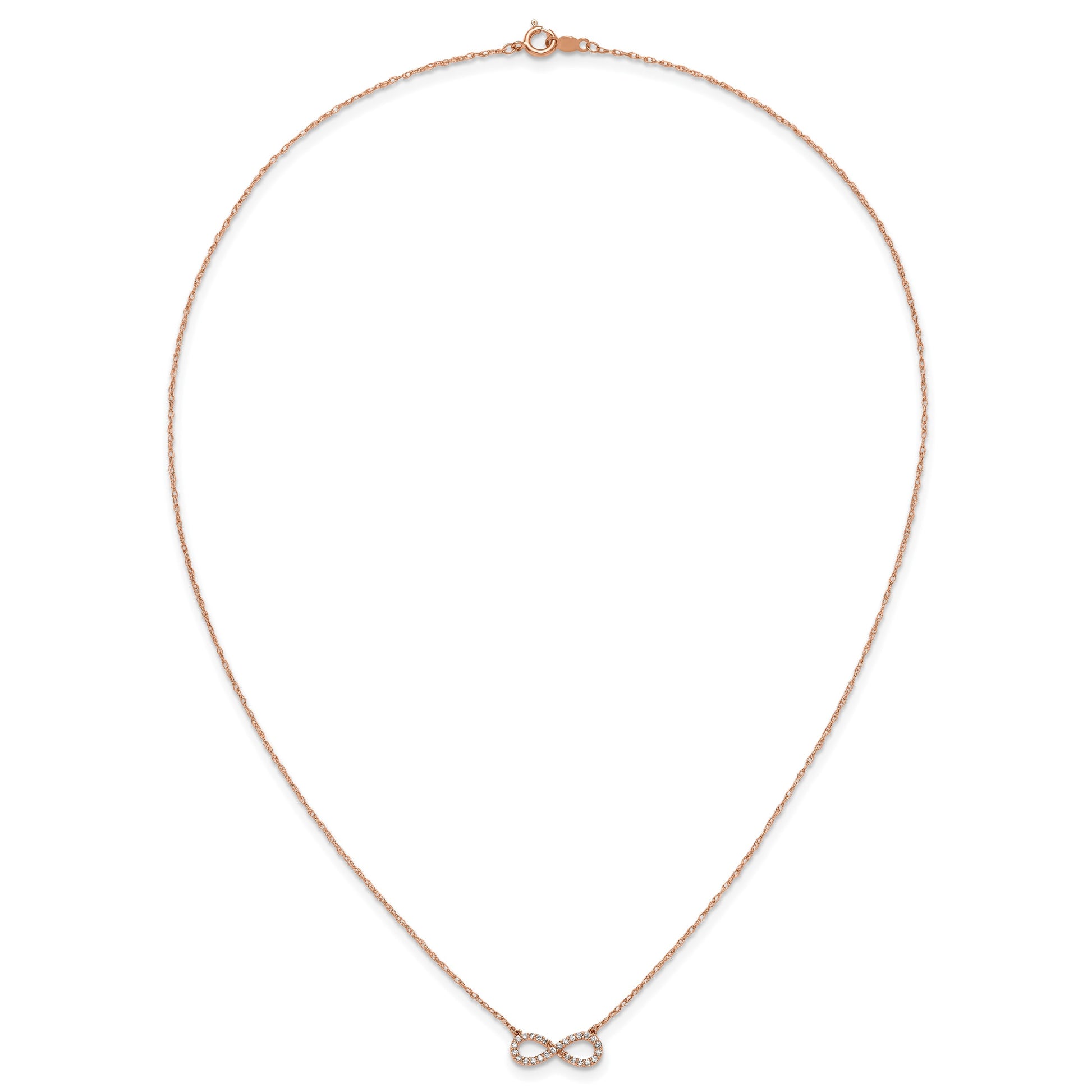14K Rose Gold Polished 1/6 carat Diamond Infinity Symbol 18 inch Necklace
