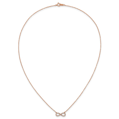 14K Rose Gold Polished 1/6 carat Diamond Infinity Symbol 18 inch Necklace