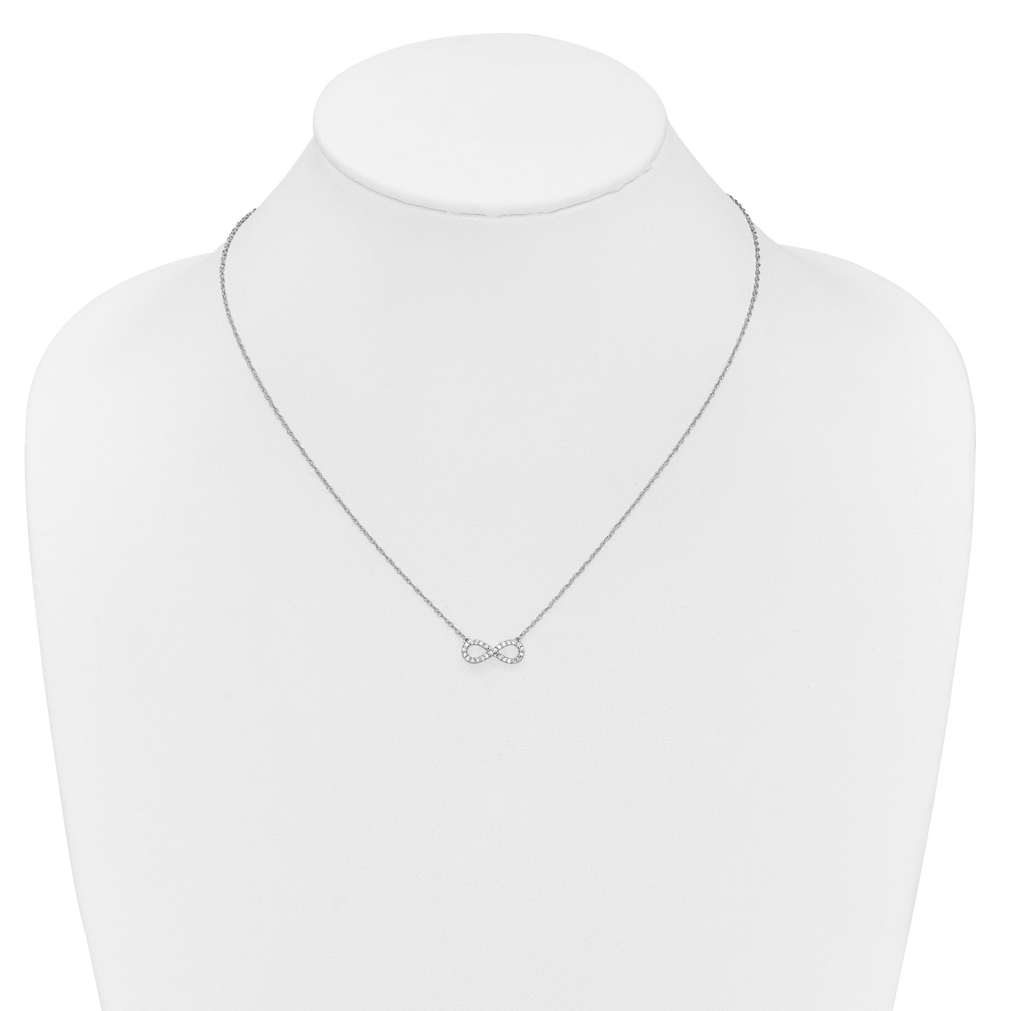 14K White Gold Polished 1/6 carat Diamond Infinity Symbol 18 inch Necklace