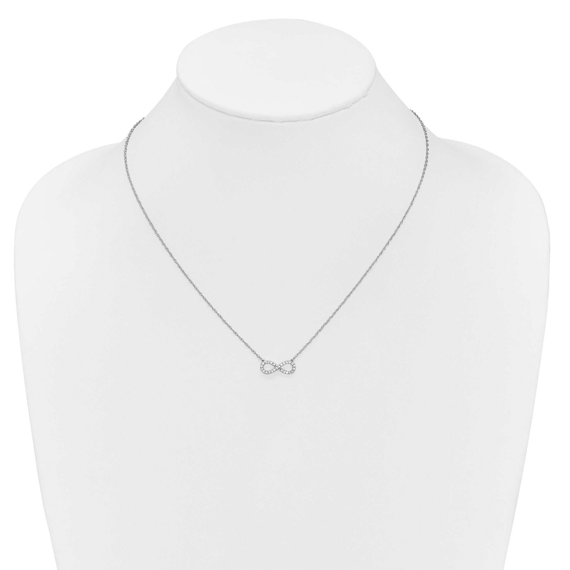 14K White Gold Polished 1/6 carat Diamond Infinity Symbol 18 inch Necklace