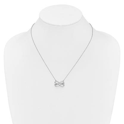 14k White Gold 1/10 carat Diamond Double Infinity Symbol 18 inch Necklace
