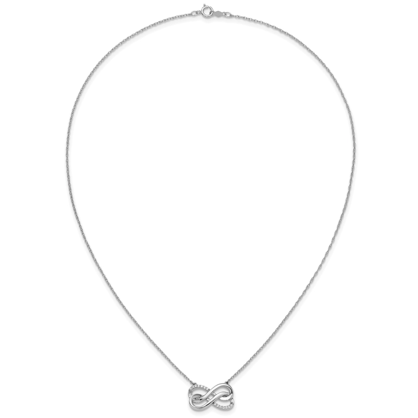 14k White Gold 1/10 carat Diamond Double Infinity Symbol 18 inch Necklace