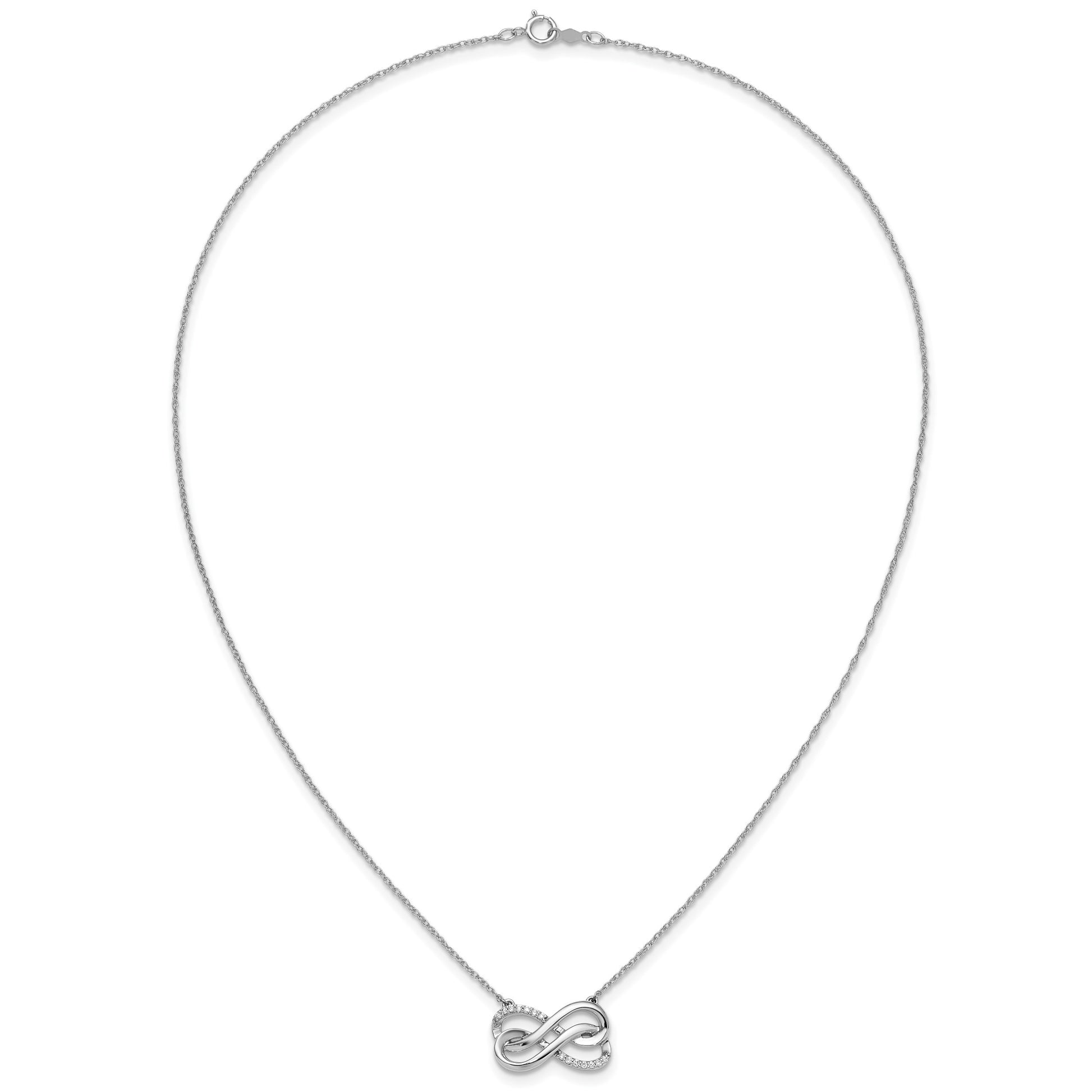 14k White Gold 1/10 carat Diamond Double Infinity Symbol 18 inch Necklace