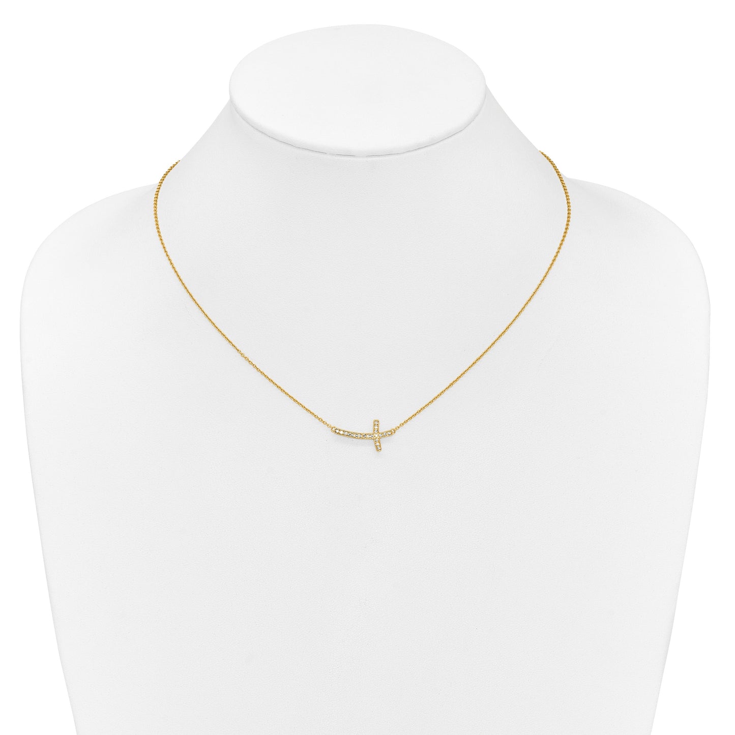 14k Polished 1/10 carat Diamond Sideways Cross 18 inch Necklace