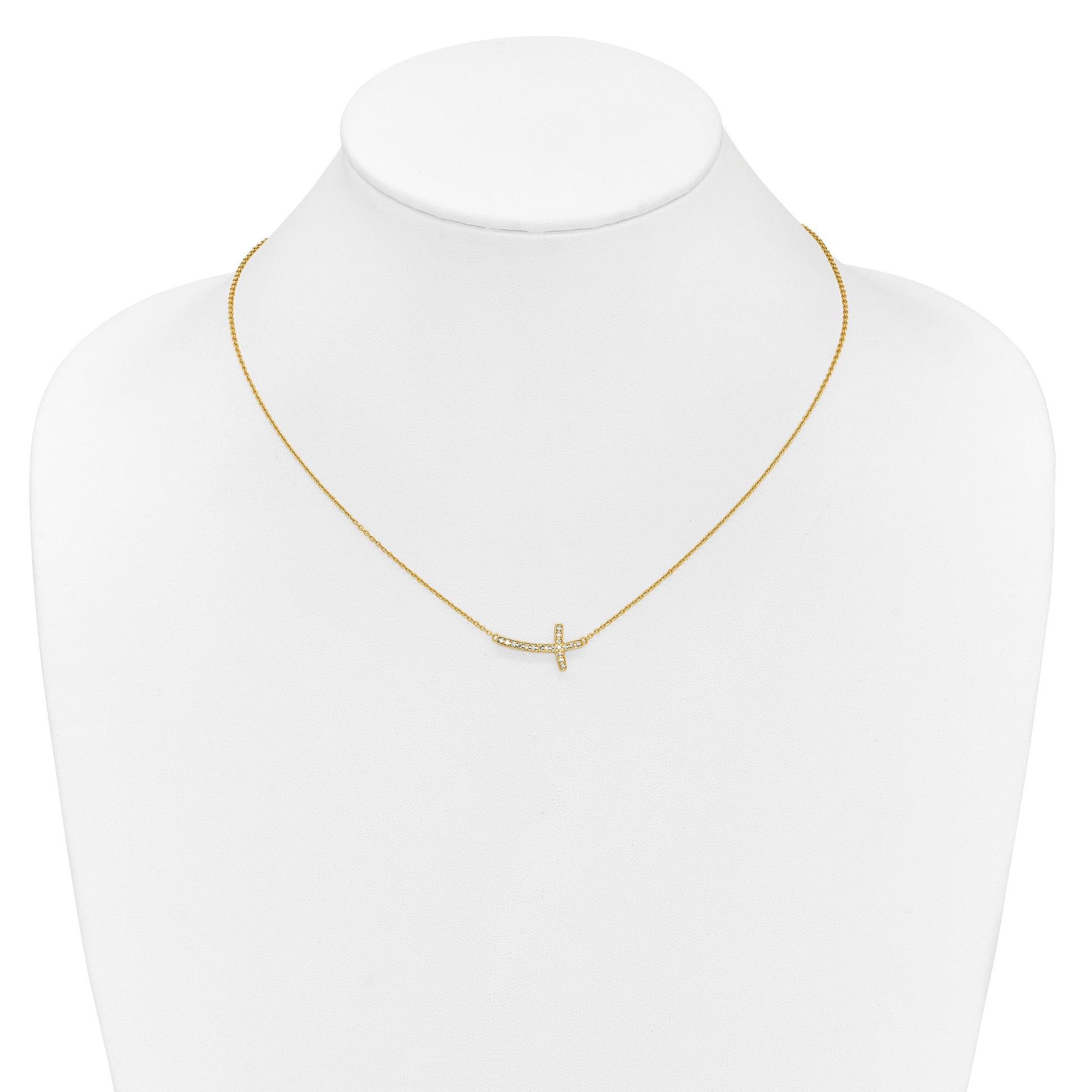 14k Polished 1/10 carat Diamond Sideways Cross 18 inch Necklace