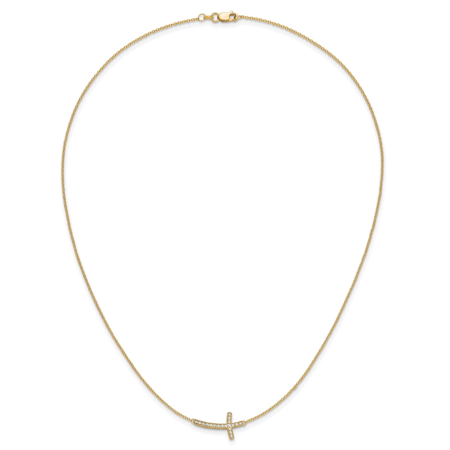 14k Polished 1/10 carat Diamond Sideways Cross 18 inch Necklace