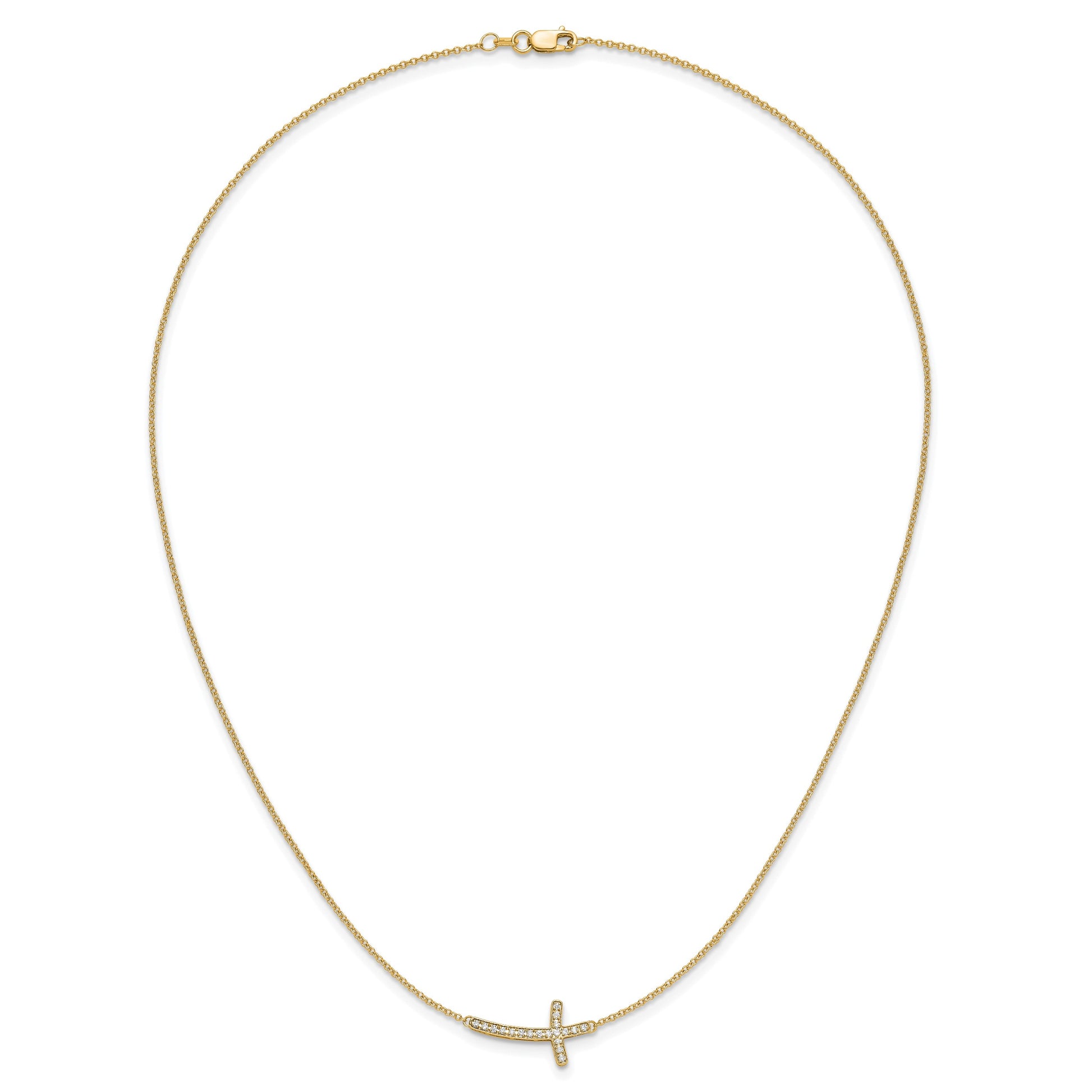 14k Polished 1/10 carat Diamond Sideways Cross 18 inch Necklace