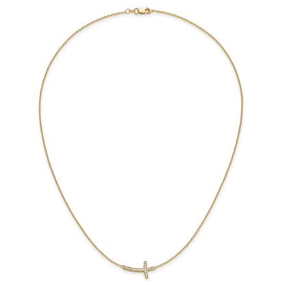 14k Polished 1/10 carat Diamond Sideways Cross 18 inch Necklace