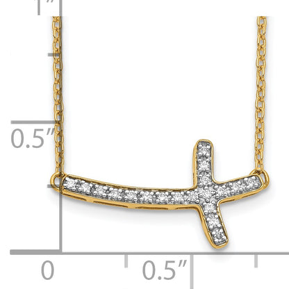 14k Polished 1/10 carat Diamond Sideways Cross 18 inch Necklace