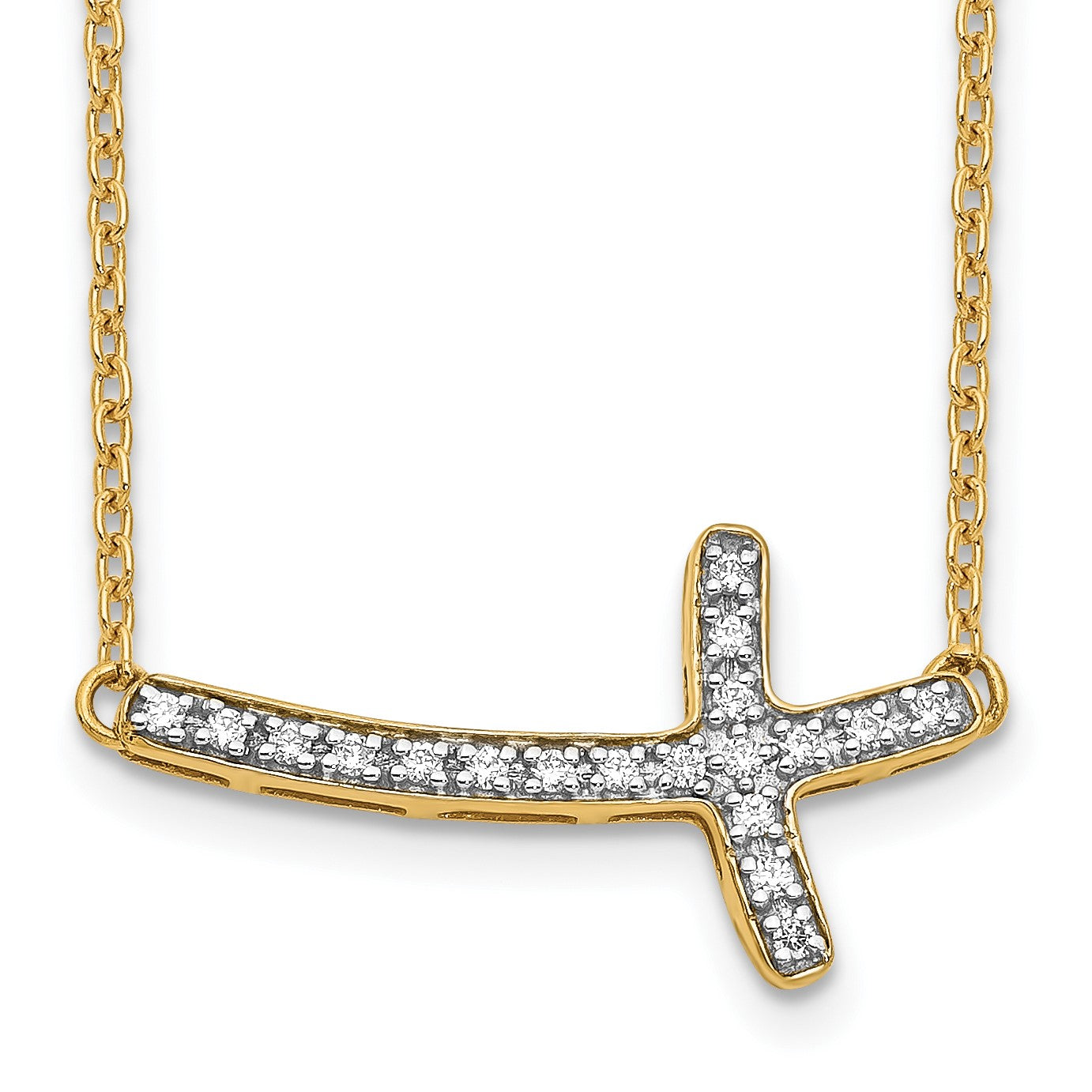 14k Polished 1/10 carat Diamond Sideways Cross 18 inch Necklace