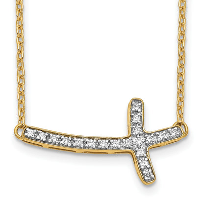 14k Polished 1/10 carat Diamond Sideways Cross 18 inch Necklace