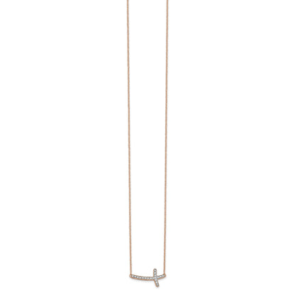 14k Rose Gold 1/10 carat Diamond Sideways Cross 18 inch Necklace