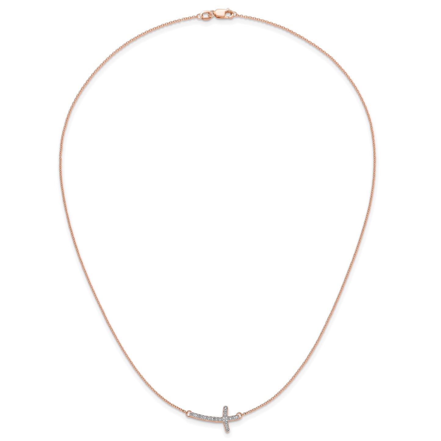 14k Rose Gold 1/10 carat Diamond Sideways Cross 18 inch Necklace