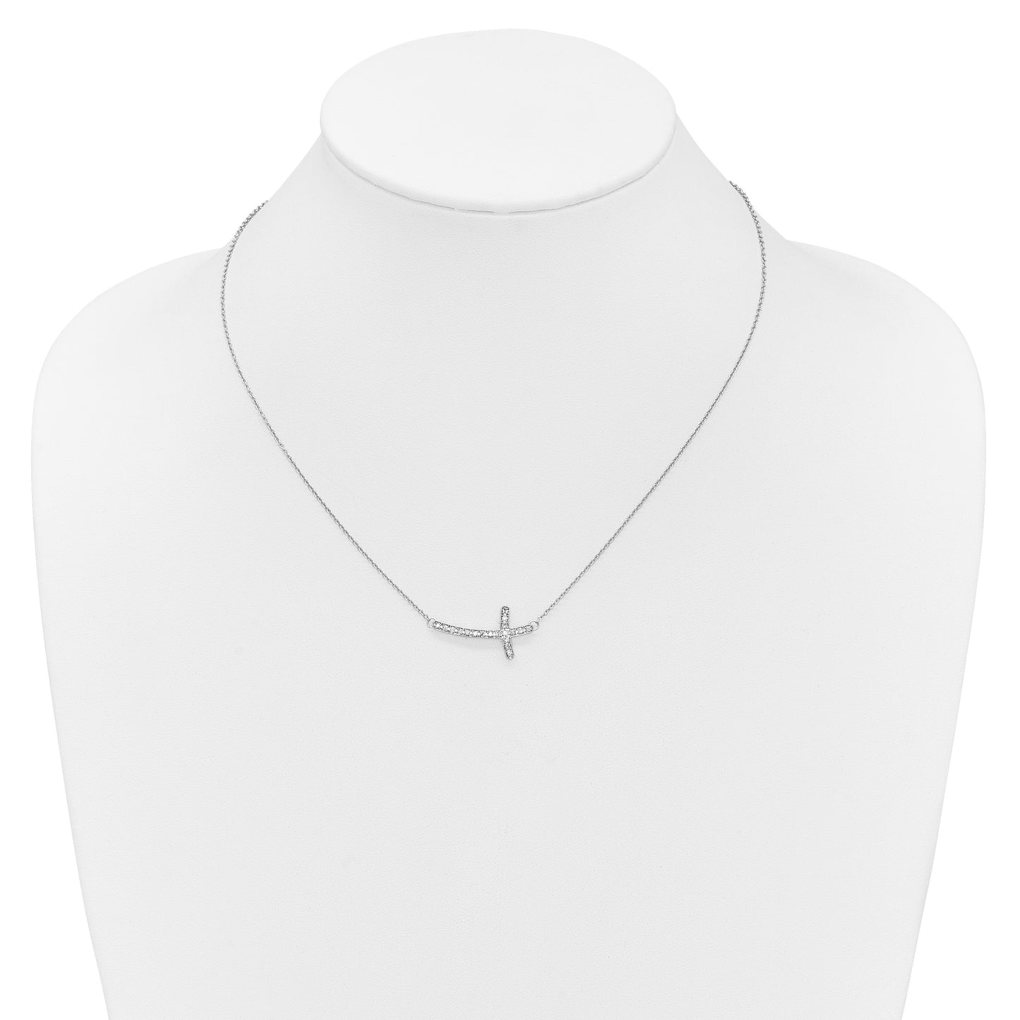 14k White Gold 1/4 carat Diamond Sideways Cross 18 inch Necklace