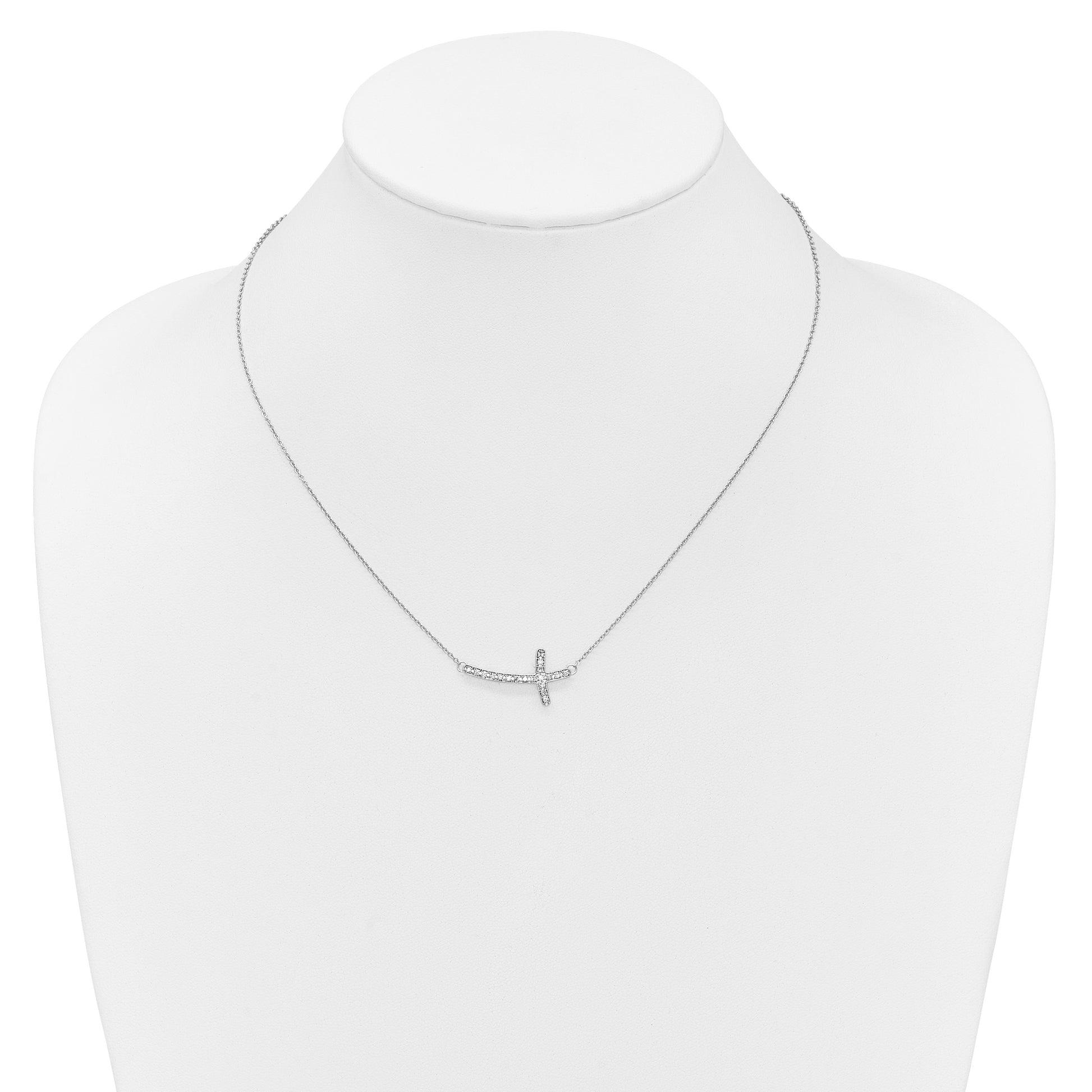 14k White Gold 1/4 carat Diamond Sideways Cross 18 inch Necklace